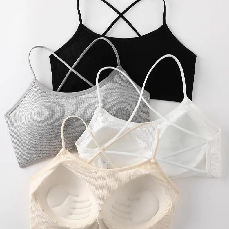 Cross backless top camisole gathered beautiful back girl