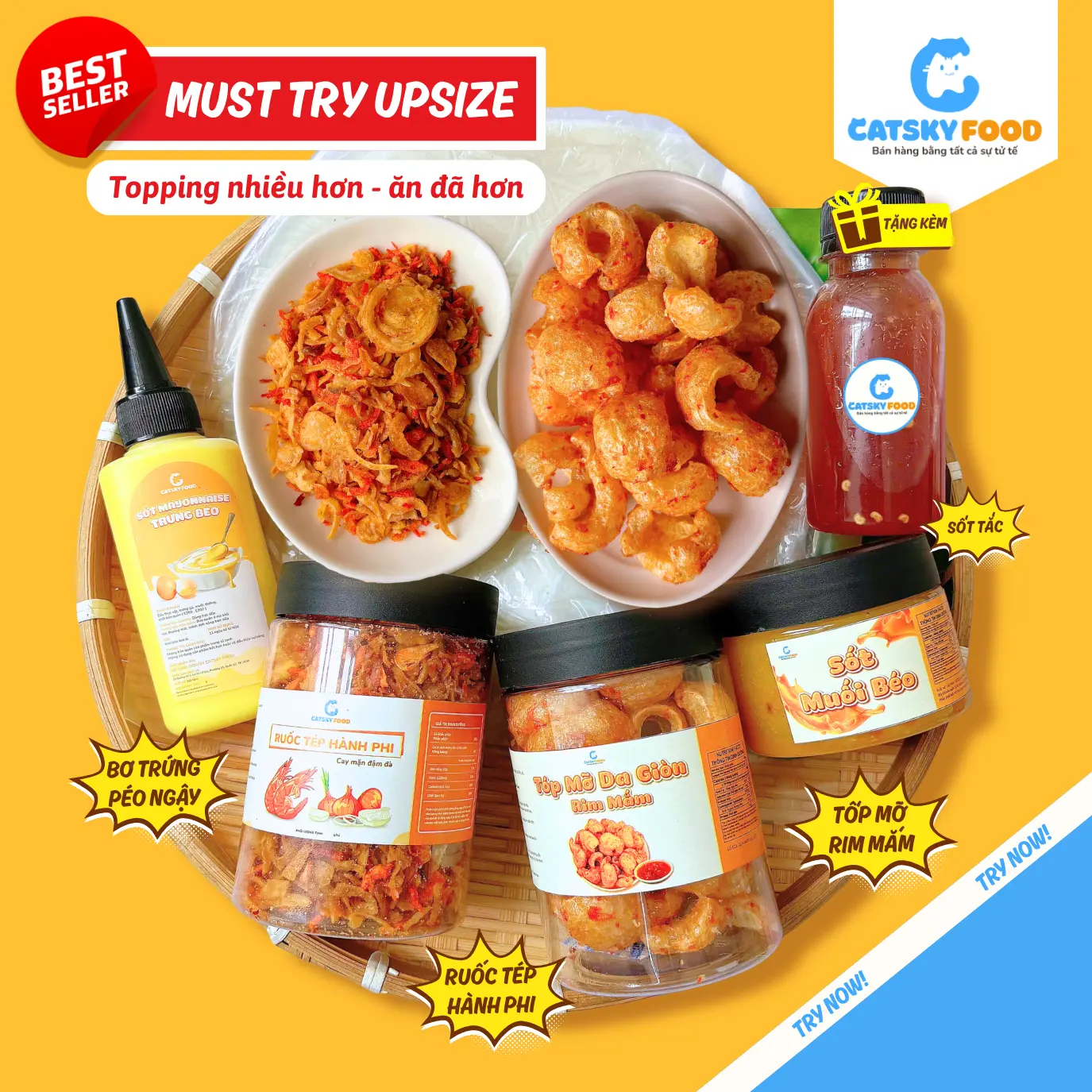 [COMBO Bánh Tráng Must Try] Bánh Tráng Phơi Sương Catsky Food -  Full Topping Ruốc Tép Hành Phi Bơ, Có Sốt Muối Beo Chua Cay Nhẹ, Tặng Thêm Topping Hấp Dẫn, Đồ Ăn Vặt Snack Food
