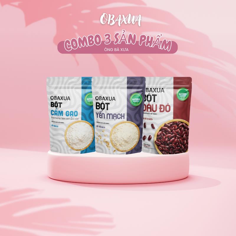  Combo 3 Túi Bột Obaxua Size Lớn:   Bột Đậu Đỏ 500g Bột Yến Mạch 250g Bột Cám Gạo 250g   