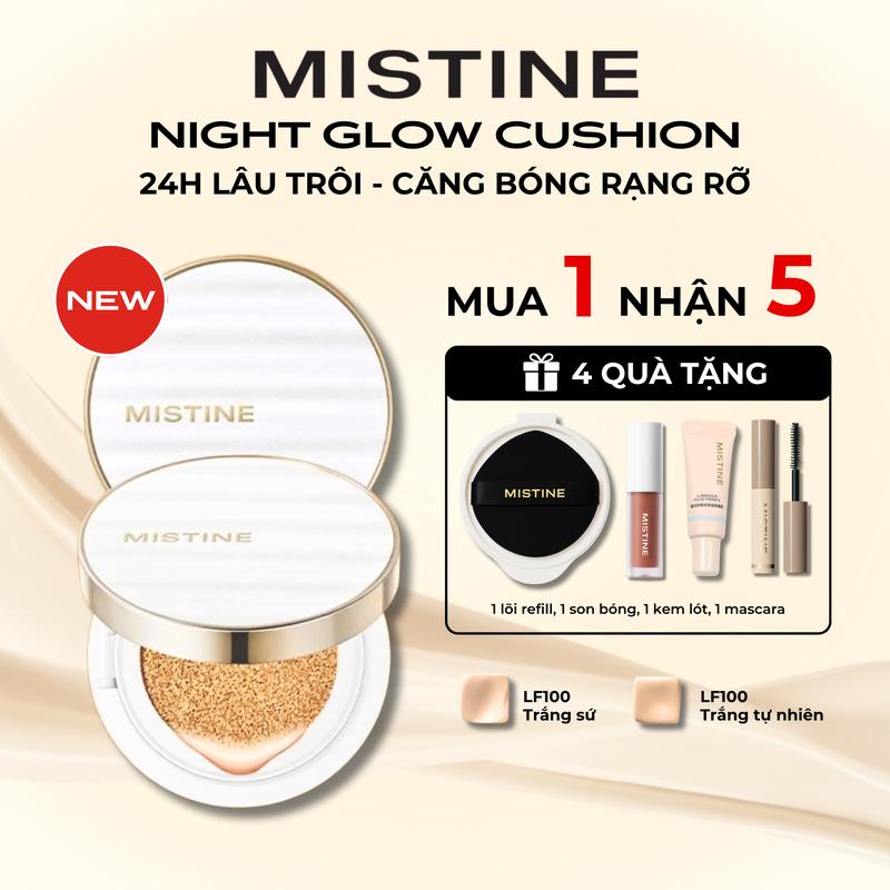 [ĐỘC QUYỀN TUN PHẠM] MUA 1 NHẬN 5 | CUSHION NIGHT GLOW PHẤN NƯỚC MISTINE KIỀM DẦU TỐT - BỀN MÀU LÂU TRÔI 12G*2 (KÈM 1 LÕI REFILL)