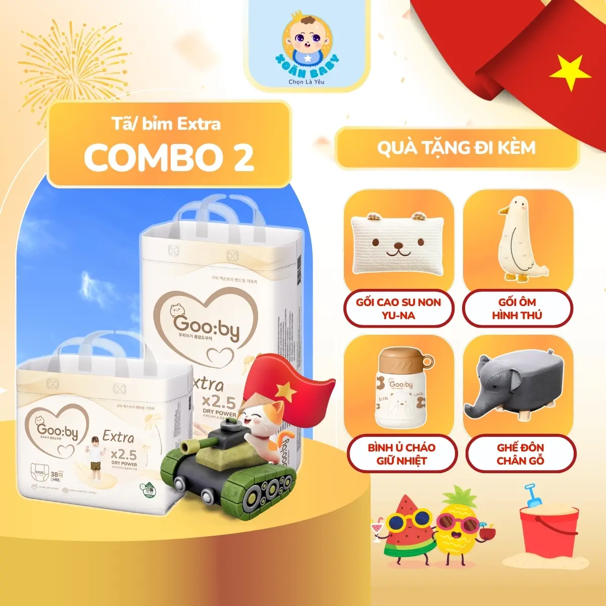 [Kèm quà]Combo 2 bịch tã bỉm Gooby siêu mỏng mềm, thấm hút tốt size NB/S/M/L/XL/XXL/XXXL cho bé từ 4kg-35Kg