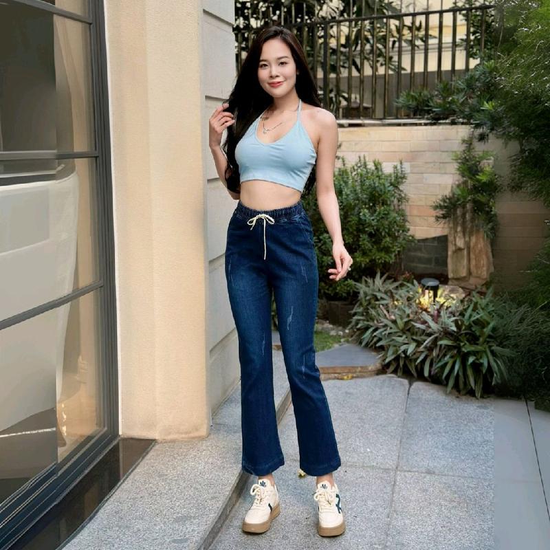 Quần nữ 9 tấc ống loe jean thun dày đẹp co dãn tốt 061 Pants