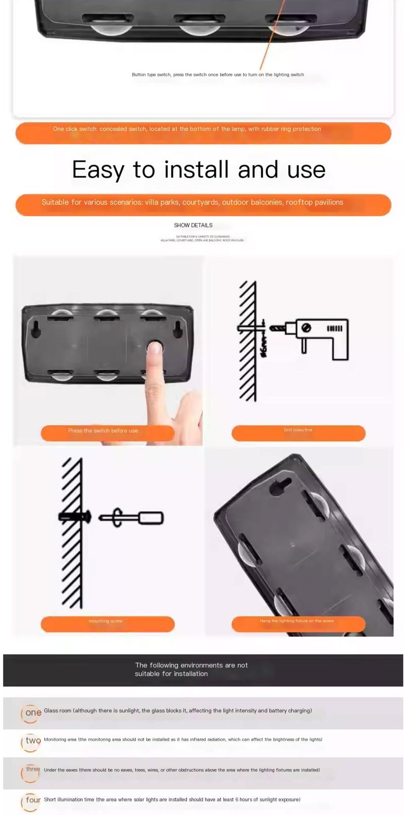 Product Introduction of Solar outdoor lights, household courtyard wall lights, waterproof wall washing lights, villa spotlights, double headed high brightness wall lights, up and down 7