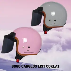 PROMO HELM BOGO CARGLOS TERBARU LIST COKLAT PRIA/WANITA SUDAH SNI PASTINYA ORIGINAL 100% AMANA UNTUK BERKENDARA JAUH