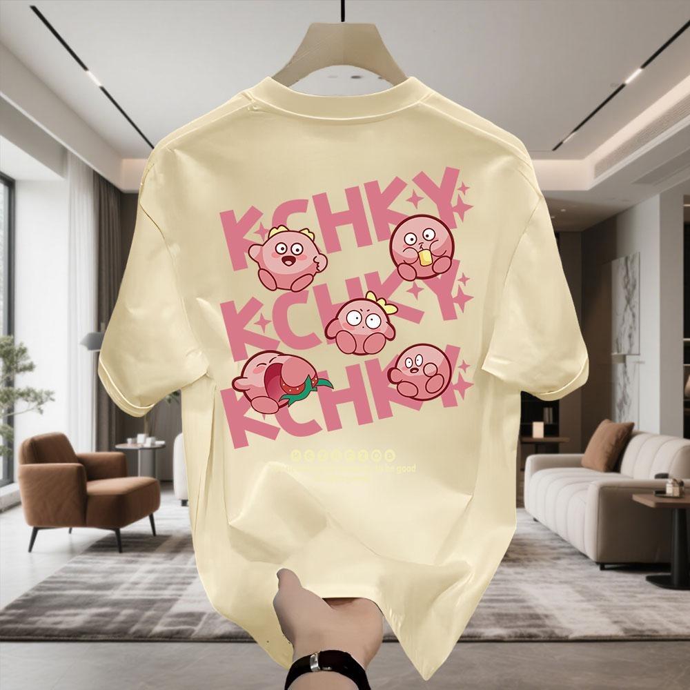 Kaos Lengan Pendek Ukuran Besar Motif Huruf Personal 100% Pink Desain Longgar Atasan Leher Bulat Unisex