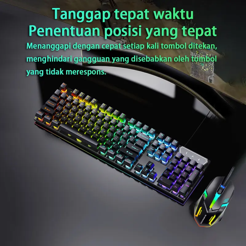 Paket keyboard gaming e-sport/dengan lampu RGB/dengan lampu latar/keyboard 104 tombol/dengan kabel yang terasa mekanis.