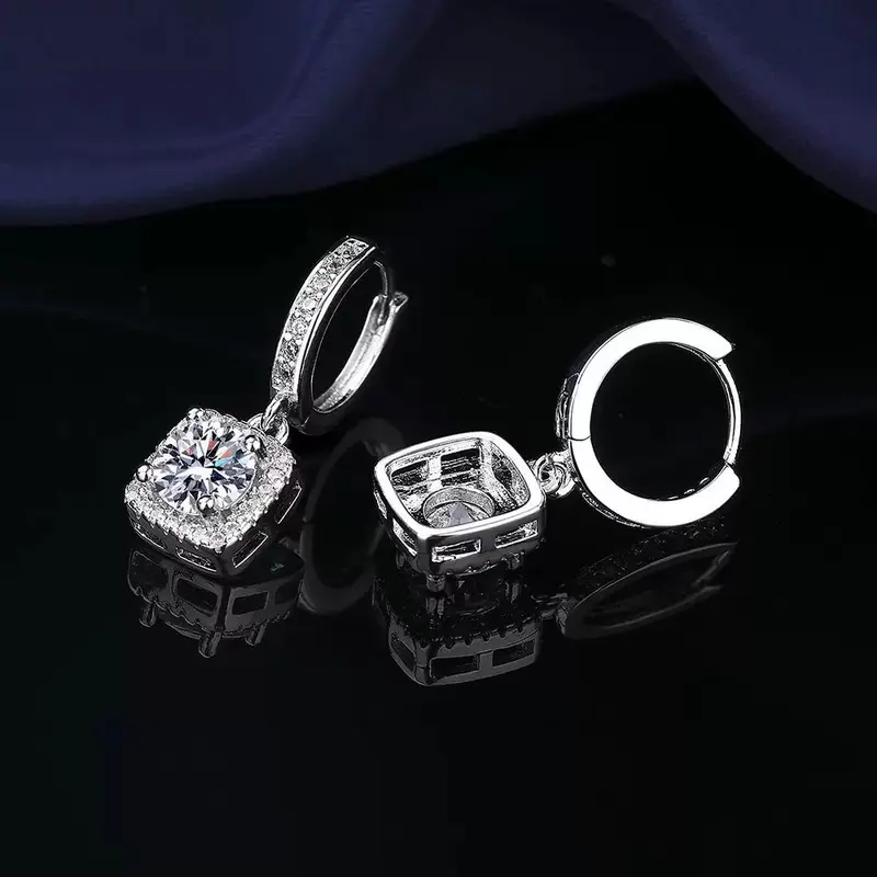 Anting perak imitasi moissanite satu karat untuk wanita, anting jepit zirkon, tas persegi putri populer, trendi 3