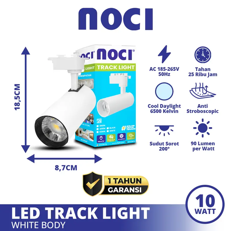 Noci Lampu Sorot Rel LED Track Light 10-30 Watt Cahaya Kuning 3000K/Putih 6500K Warna Bodi Hitam/Putih Super Terang Hemat Daya