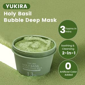 YUKIRA Holy Basil Bubble Deep Mask 13%, Clay Bubble Mask with Sparkling Holy Basil & PHA, Gently Detoxifies Pores and Removes Blackheads, Wash-Off Pack for Clearer Skin, 90g