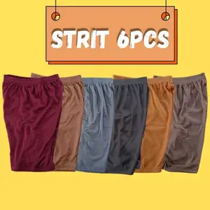 Isi 6, short wanita dewasa, cocok untuk dalaman sehari hari, seri warna tua Karet Melar Shorts Celana Santai Pendek Kulot Katun Cewek Nyaman Hitam