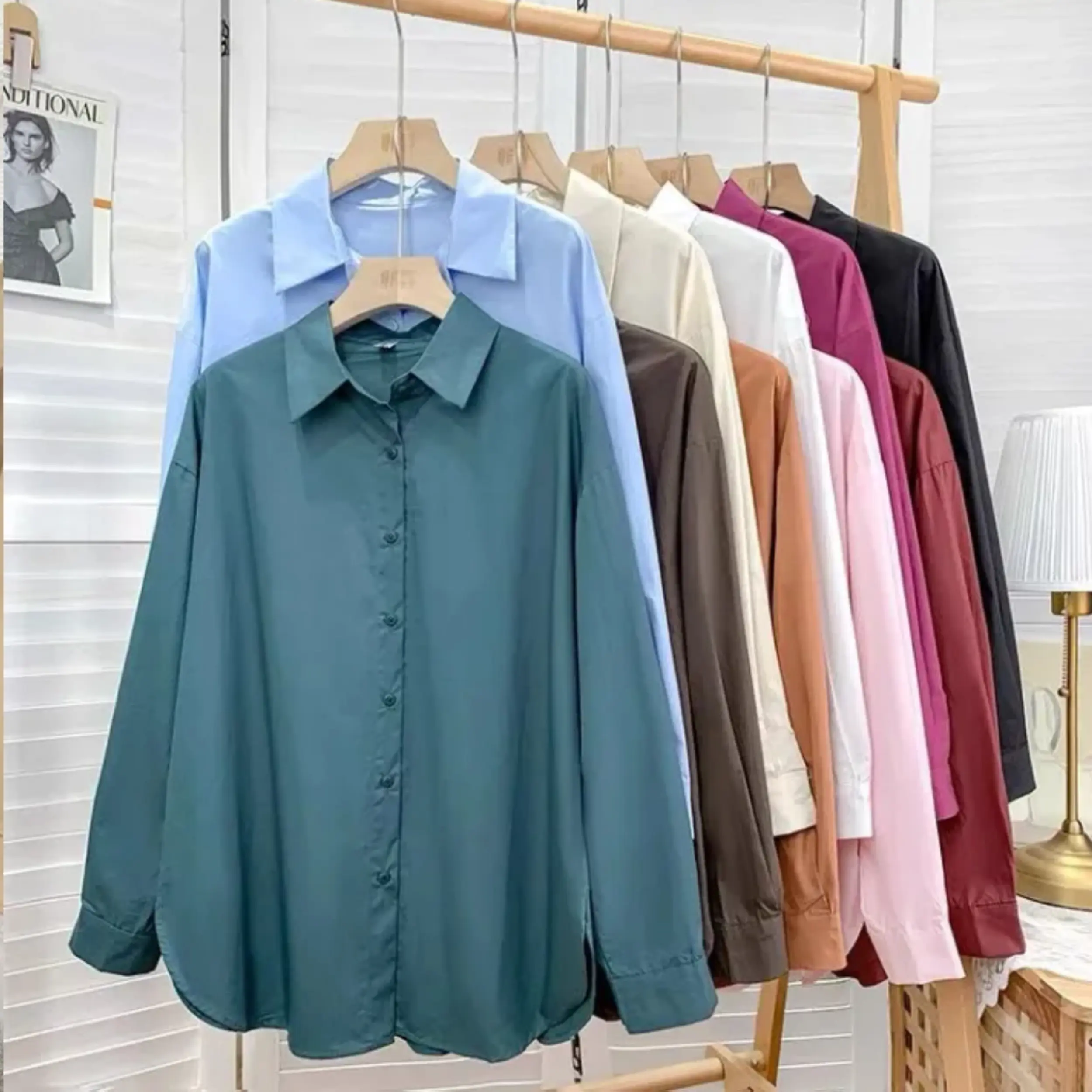 Kemeja Polos Wanita Jumbo Basic Formal Korean Style Size M-L-XL-XXL-XXXXL