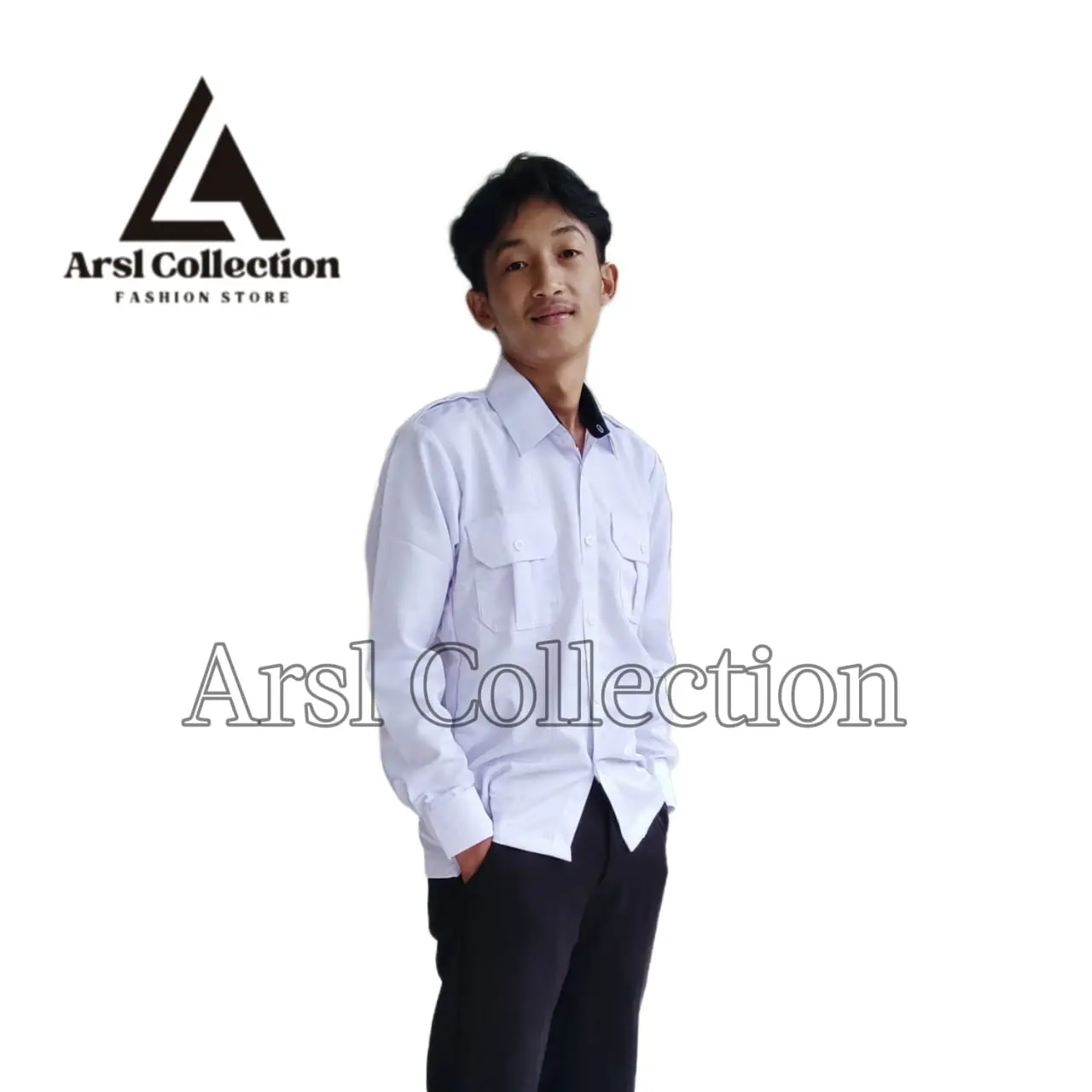 Kemeja PDH PNS Putih Terbaru - Kerah Hitam, Lengan Panjang - Sempurna untuk Tampilan Formal Anda! Kain Nyaman Kombinasi Mewah Pria Basic Casual