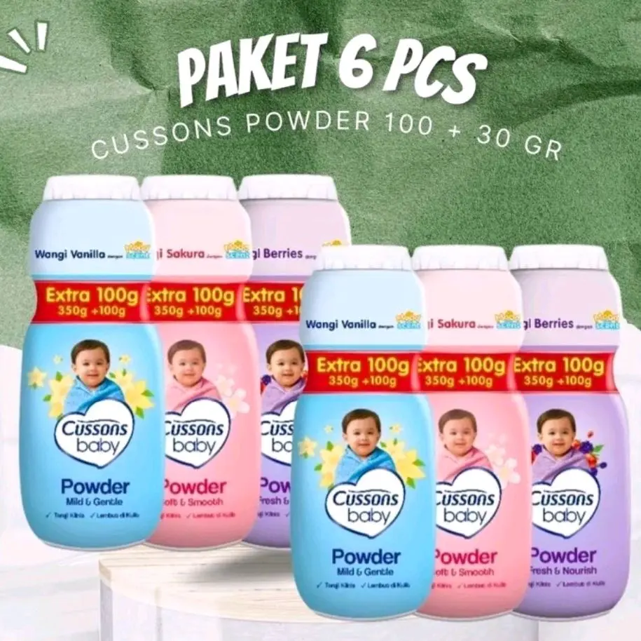 Bedak Bayi Cussons 100g+30g (1 Paket Isi 6 Pcs) - Powder Wajah Kulit Sensitif