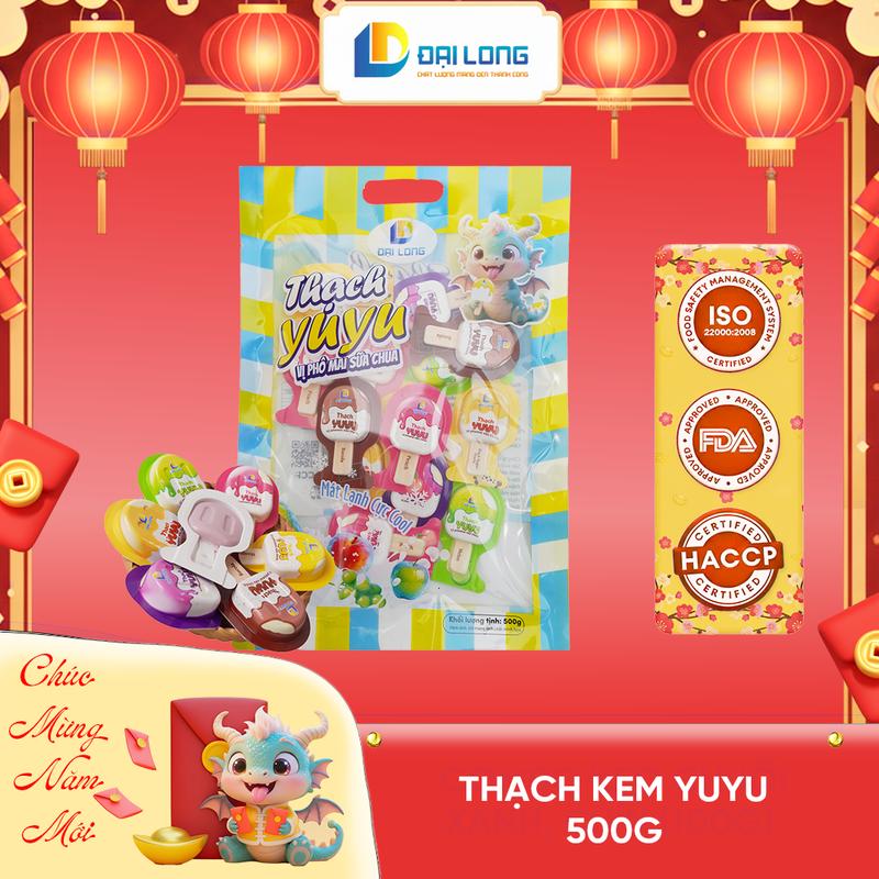   TÚI 500G  Thạch Que Kem YuYu Đại Long KẸO TẾT vị thạch phô mai sữa chua không phẩm màu nhân tạo chứa nước . ăn vặt ,sinh nhật tiệc 