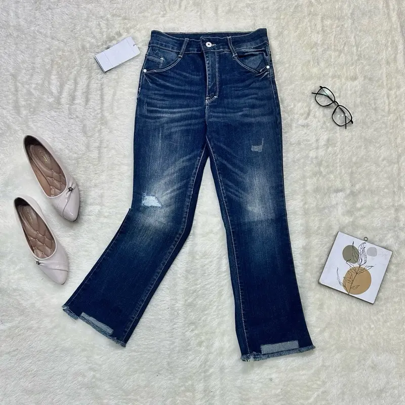 Celana Jeans Wanita Cutbray Alaska Size 27-34 Melar Panjang Karet Denim Cewek Hitam Dewasa Bawahan