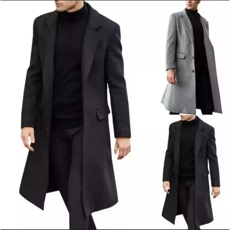 PREMIUM Jas blazer jubah panjang pria Long Coat Premium Katun Flecee Jaket Jubah Mantel Brown M