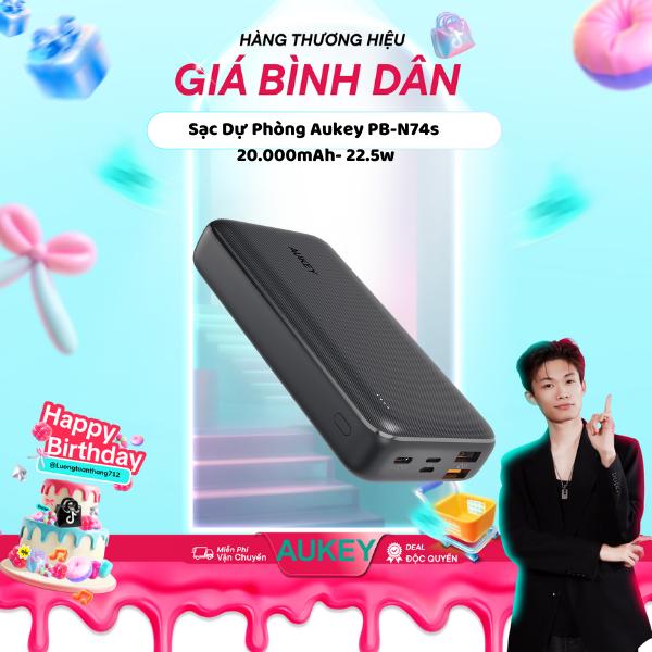   AUKEY x LƯƠNG TOÀN THẮNG  Pin Sạc Dự Phòng Aukey PB-N74S 20.000mAh sạc nhanh 22.5W - Màu Đen 