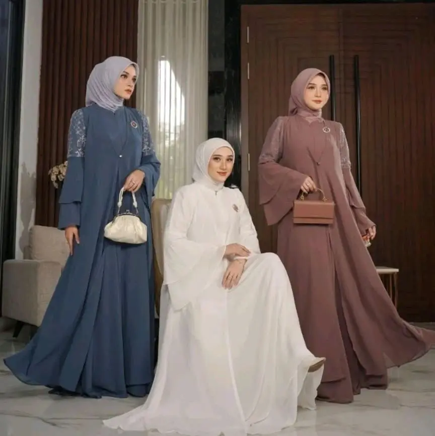 Gamis Set Outer Anola Bahan Ceruti Baby Doll Brukat Import - Maxi, Remaja, Dewasa, Kondangan, Syari, Wanita, Pesta, Mutiara, Crinkle, Airflow Lebaran nazira dress melayu baju idul hijab semi-karet sophistication murah miagama gamisabaya swaroxy vina dres