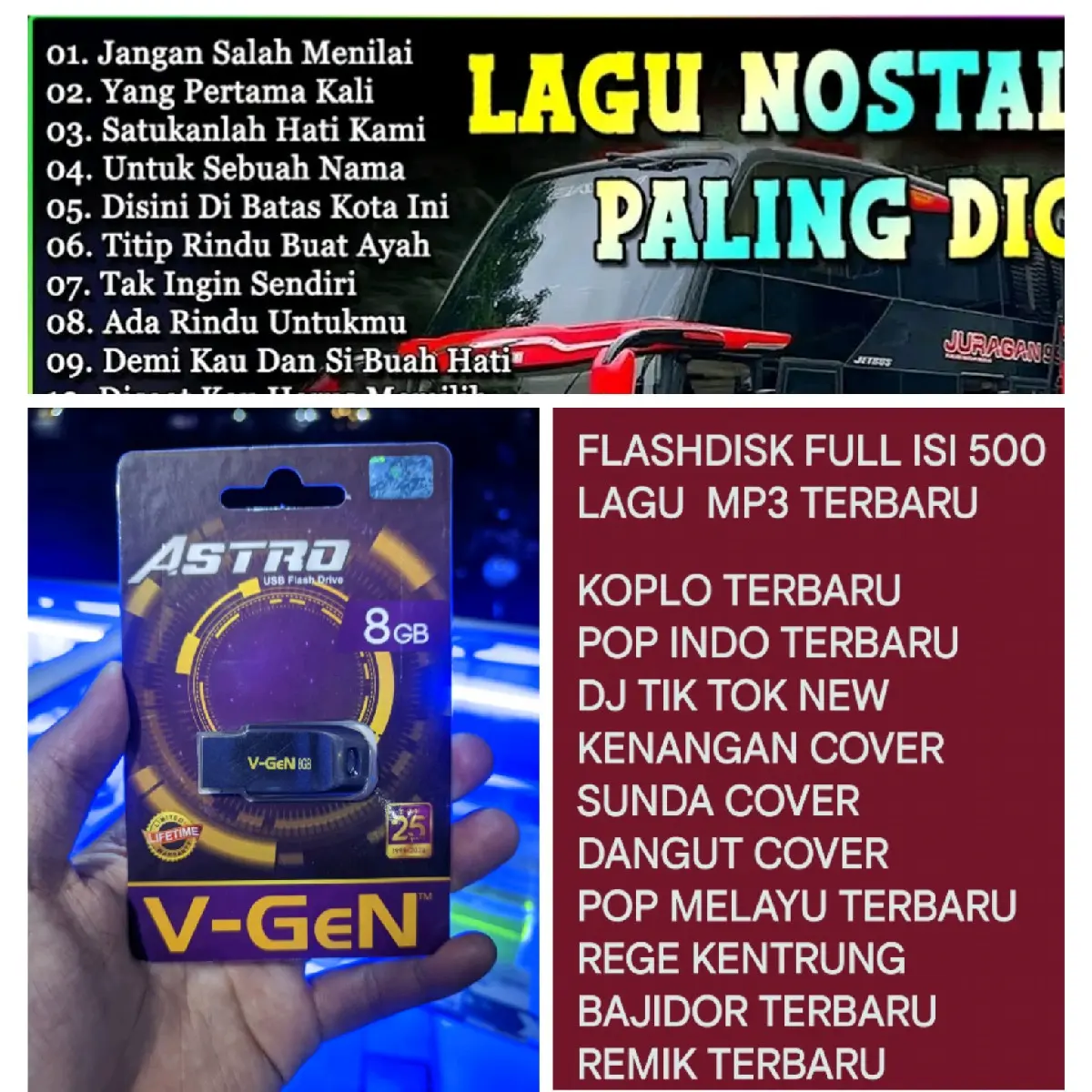 Flashdisk Mp3 Untuk mobil dll Lagu Nya lengkap dan paling murah mp3 music Tv mp4