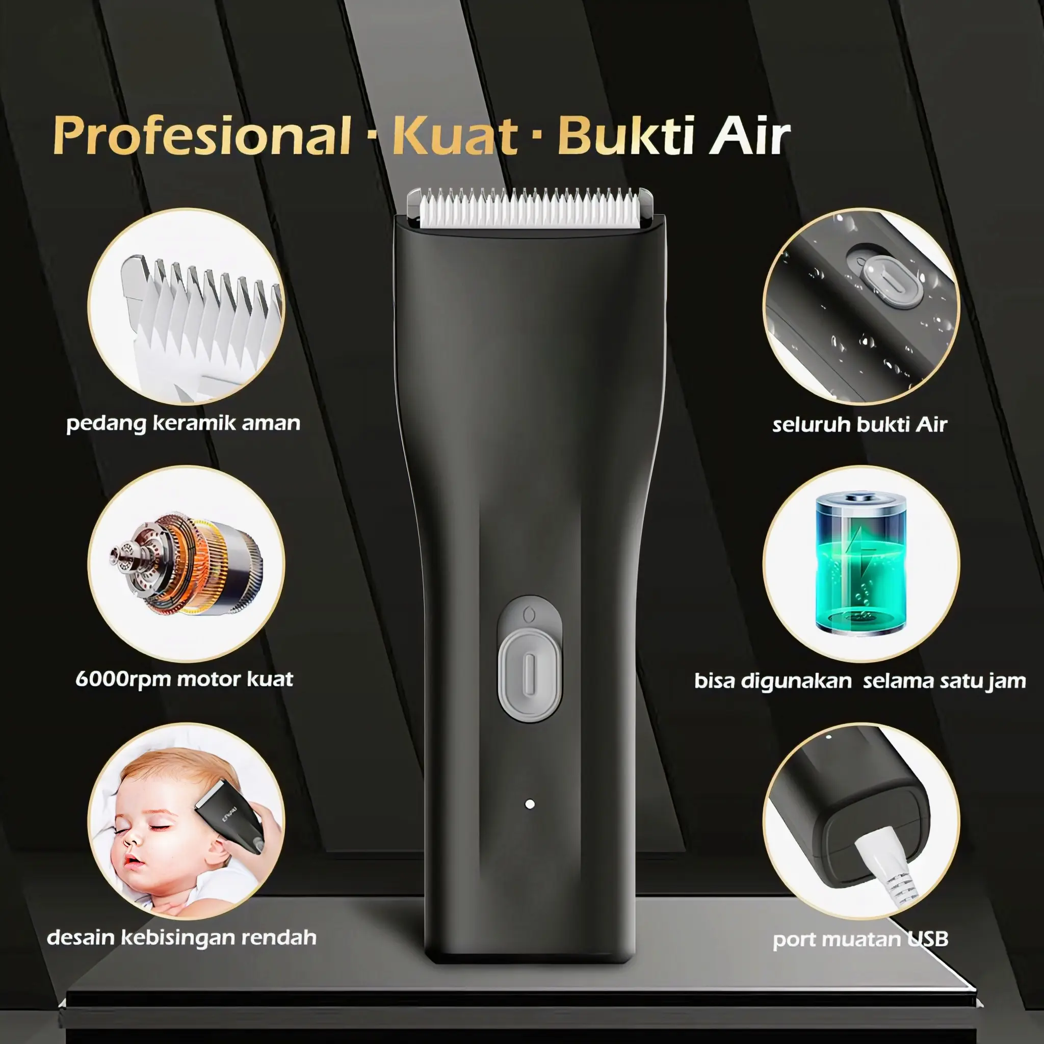 ENSSU Body Trimmer Professional Hair Clipper Alat Cukur Elektrik Rambut Kumis Jenggot Tanpa Kabel IPX7 WaterProof ES006