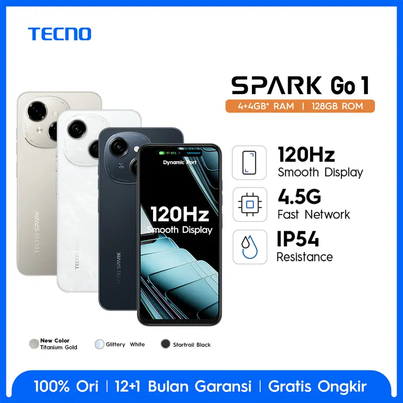 [MUCHAZIR] TECNO SPARK Go 1 – 4+4GB*+128GB, 120Hz Display, T615+4.5G Network, 5000mAh+15W, IP54, Android 14, Garansi 12+1 Bulan 0