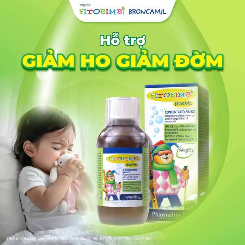 Siro Ho TPBVSK Fitobimbi Broncamil Hỗ Trợ Rát Họng Do Ho Ho Đờm Cho Bé Chai 200ml 6m+