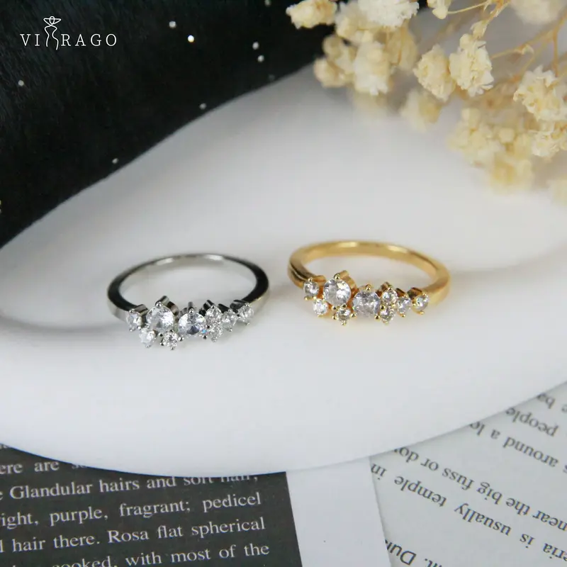 VIRAGO Cincin Wanita Diamond Fashion Korea Cincin Bentuk Hati Simple Ring Aksesoris Perhiasan Wanita/Cincin berlian yang tidak dapat disesuaikan dalam emas mawar dan perak cincin 1