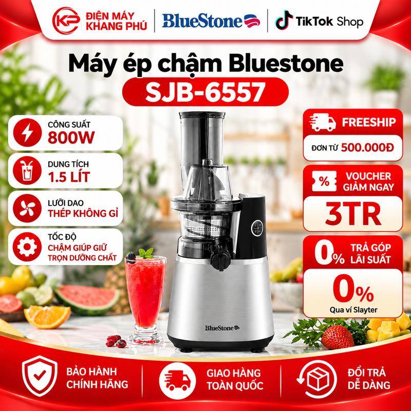 Máy ép chậm BlueStone SJB-6557 150W - Ép kiệt, siêu êm, thiết kế sang trọng, xay sinh tố, nước ép ngon xaysuahat