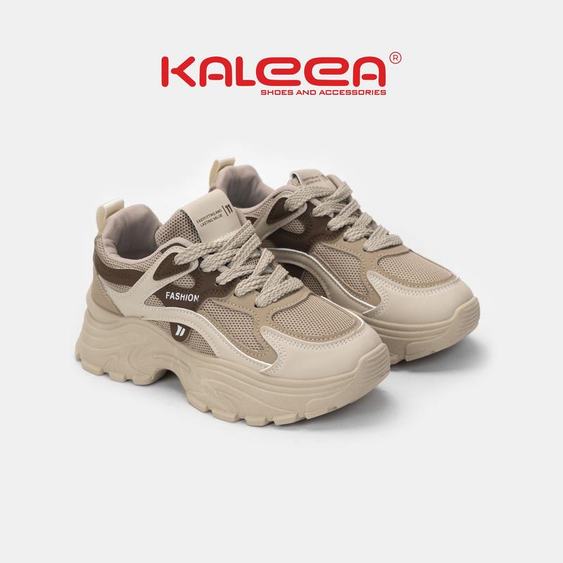  Giày Thể Thao Nữ Kaleea T142 Độn Đế Cao 5cm Chất Da Phối Lưới Đi Thoáng Chân 