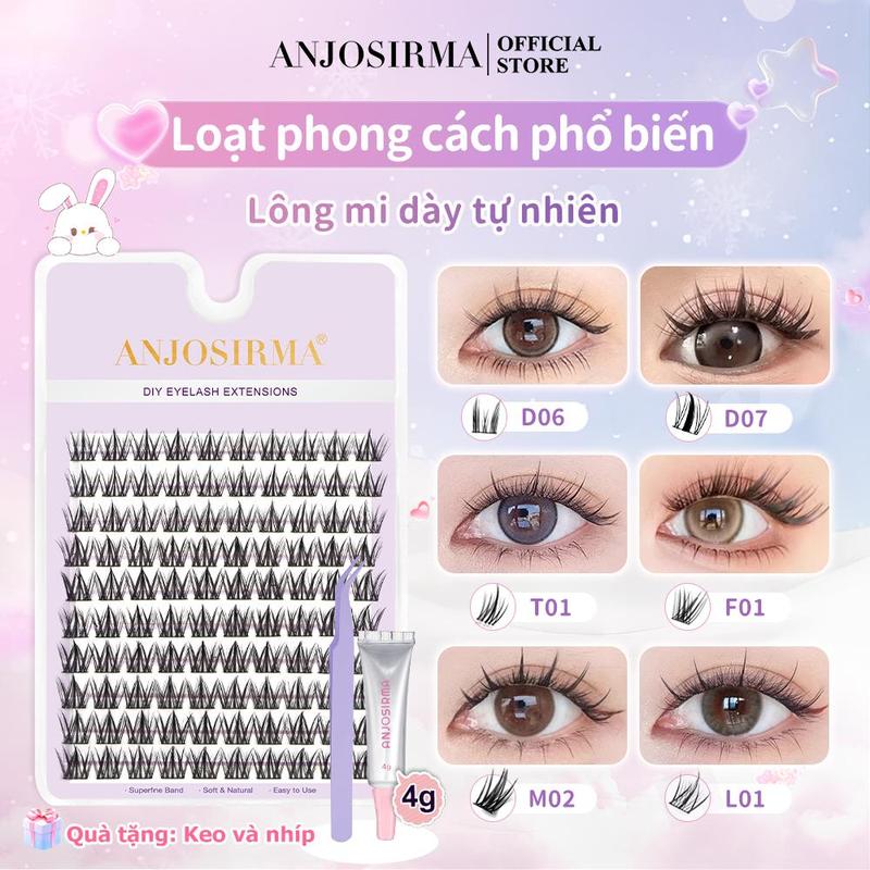 Bộ Nối Mi ANJOSIRMA 10 Hàng Tự Làm Kiểu Tự Nhiên Mềm Mại Có Thể Tái Sử Dụng Lâu Trôi Lông Mi Giả Cá Nhân Bộ Nâng Lông Mi Chất Lượng Cao Đi Kèm Với Keo Và Nhíp Quà Tặng