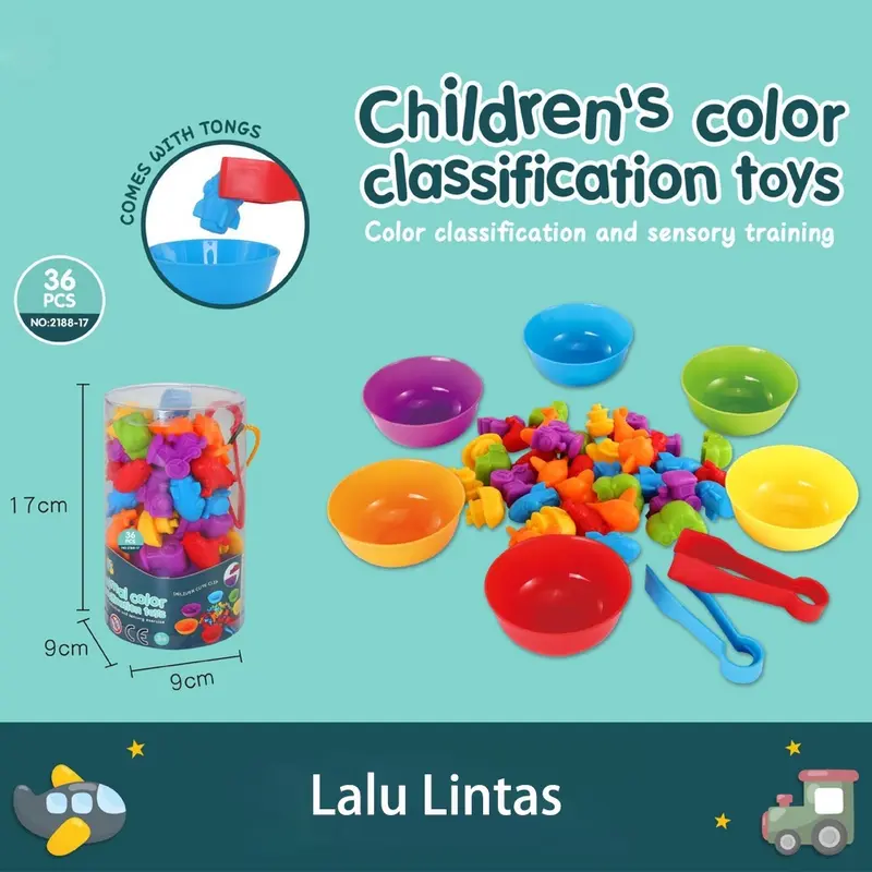 36/48/56 Buah Mainan Anak-anak Penyortiran Warna Mengidentifikasi Warna untuk Anak-anak Kecil Permainan Montessori dengan Mangkuk Penyortiran Gratis dan 2 Pinset 8