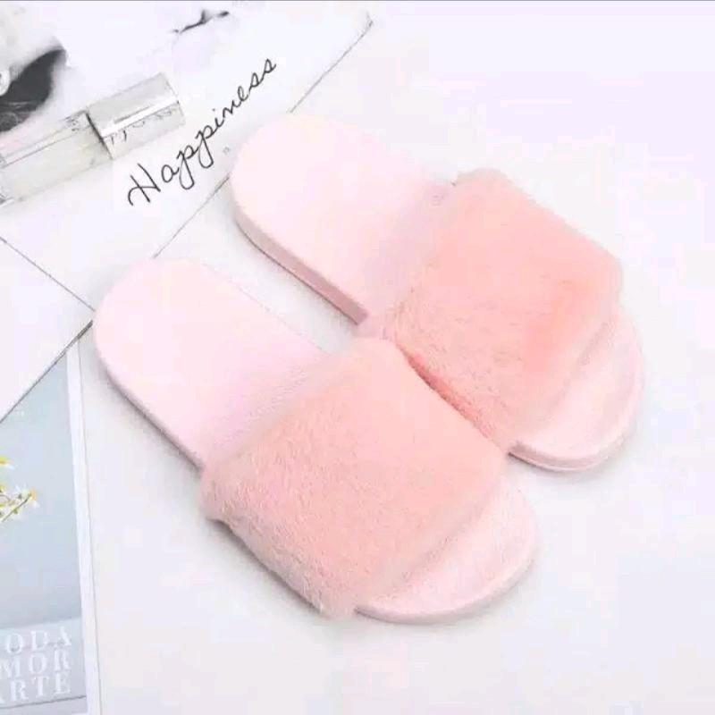 Sandal Wanit Selop Bulu Korea Fashion Wanita Trendy 2