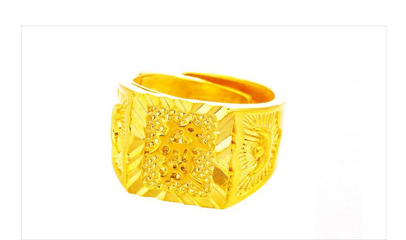 Product Introduction of Sand gold opening men's ring Pure brass plated with real gold jewelry European coin Fafu Cai imitation gold ring 17