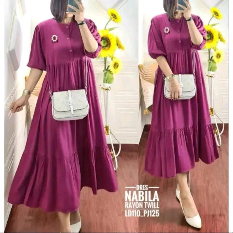 Daster Nabila Polos Jumbo Rayon Premium // Dress midi Jumbo rayon premium Nyaman Wanita Bumil Kancing Karet 7