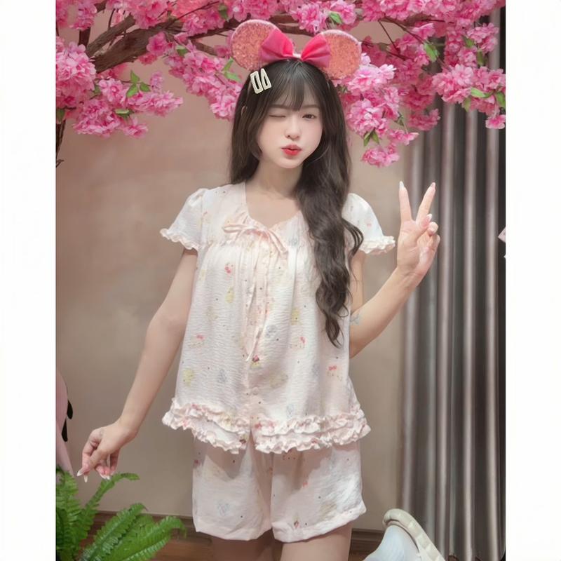 Kozoda Đồ Ngủ Đũi Vân Mây BN64 Họa Tiết Hoạt Hình Cute Dễ Thương Size S & M Thoải Mái Đồ Bộ Nữ Mặc Ở Nhà Đi Chơi Chất Liệu Mềm Mại
