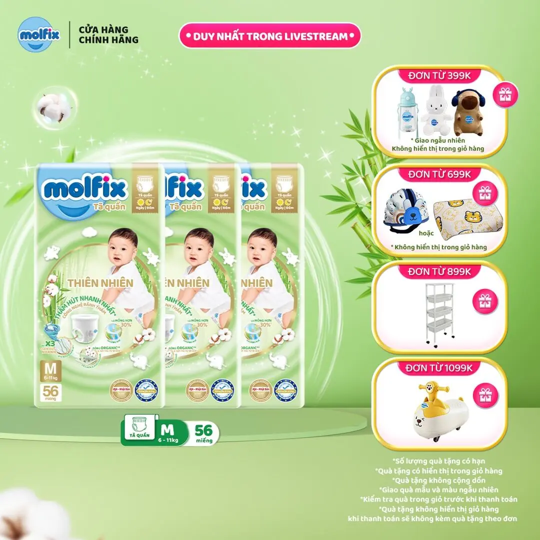 [Bao bì thay đổi theo từng đợt nhập hàng] M02-01 -Combo 3 Tã/bỉm quần Molfix Thiên nhiên Super Jumbo Cho Bé Molfix Việt Nam