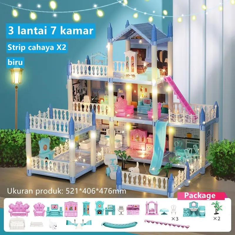 Mainan keluarga anak perempuan dan anak-anak  bingkai 3D Cross Border rakitan istana putri besar mainan rumah boneka 6