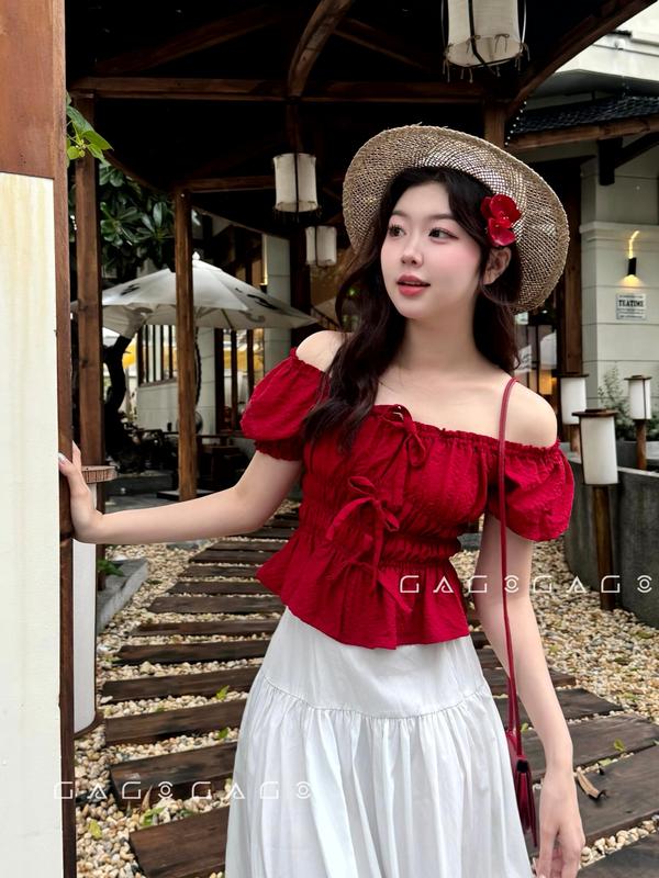Áo Trễ Vai Mocking GAGO Brand CropTop Hè Áo Kiểu Thời Trang Nữ Bèo Hot Hè Trending Phong Cách Hàn Quốc Đi Chơi Du Lịch