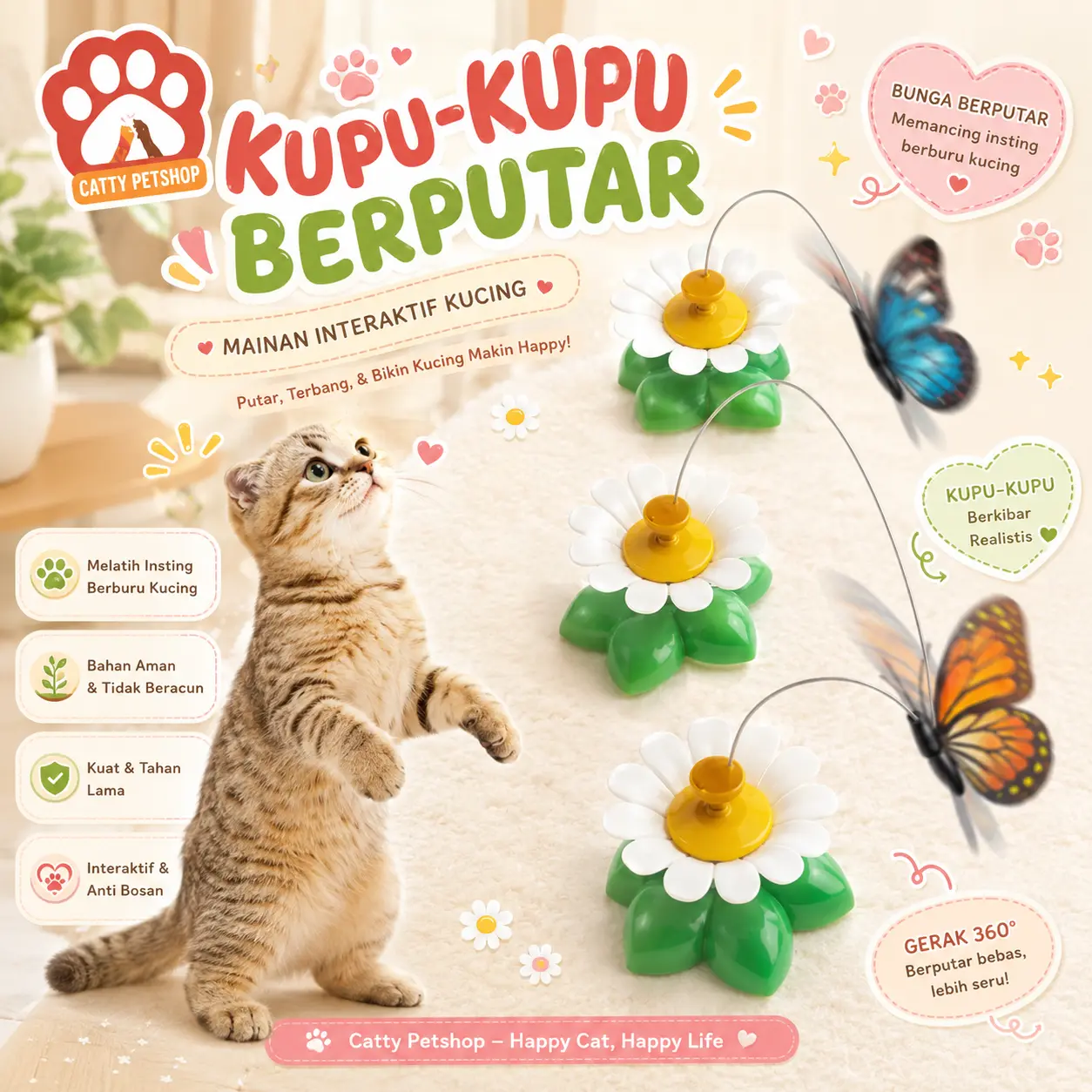 [CATTYPETSHOP] mainan kucing KUPU-KUPU BERPUTAR mainan putar - mainan interaksi pada anabul