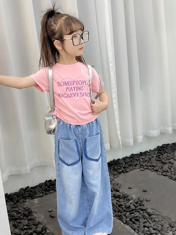Setelan Jeans Anak Perempuan One Set Celana dan Kaos Korea Style 2-8 Tahun 8