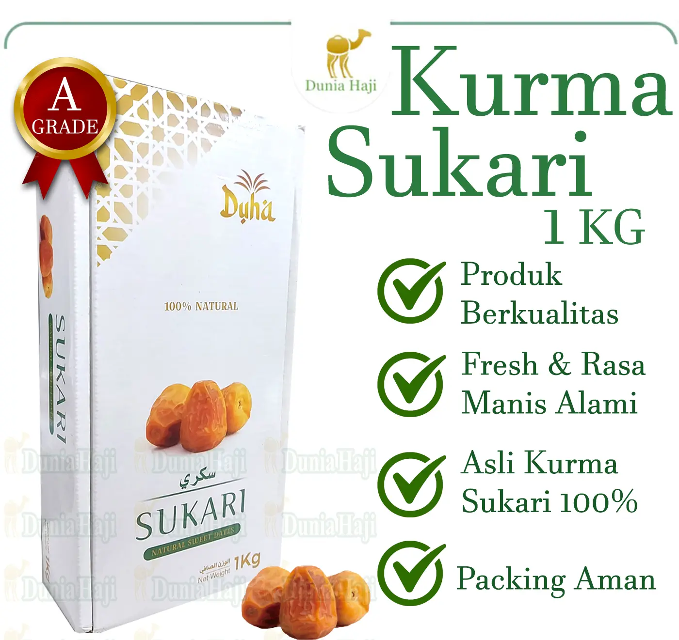 Kurma Sukari 1KG Asli Korma Basah Raja Sukkari Premium Kemasan Dus Kuning Food