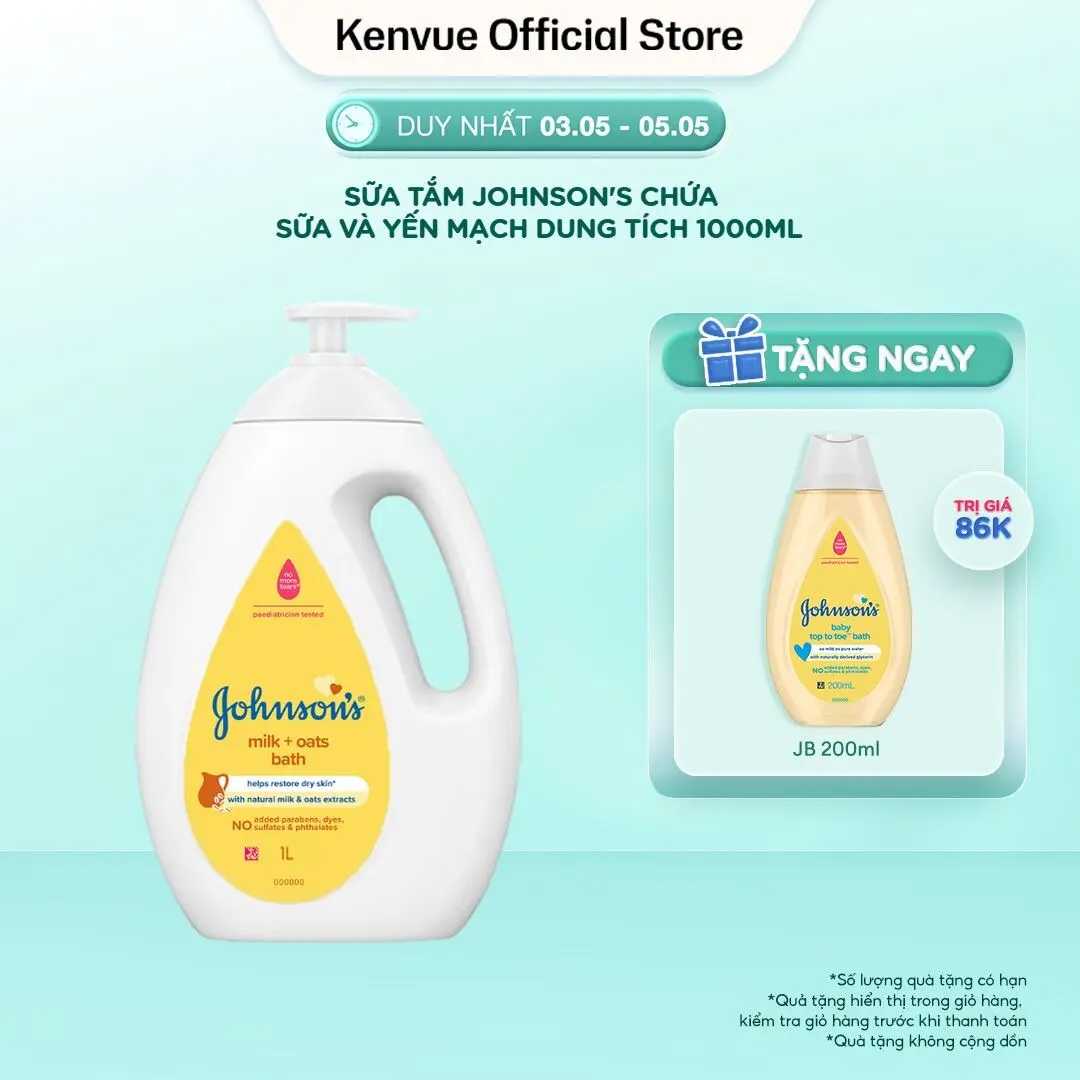 Sữa tắm Johnson's Baby chứa Sữa và Gạo/ Sữa và Yến Mạch dung tích 1000ml - Dưỡng ẩm | Dưỡng da body | Cho bé