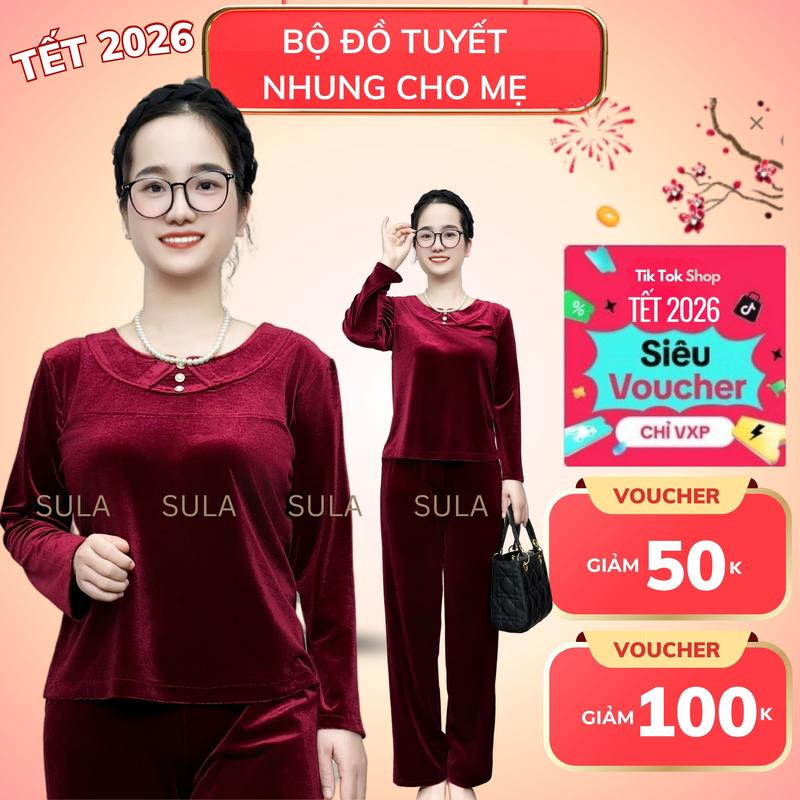  SULA Bộ đồ trung niên cho mẹ bộ nhung tuyết mềm mại co giãn 4 chiều mặc mùa đông Nữ Áo size XL-5XL chất liệu giữ ấm hiệu quả và sang trọng 