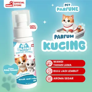 NOVAMOS Parfum Kucing Anjing Wangi Bublegum & Baby Powder 100 ML - Parfum Kucing Anjing Wangi Tahan Lama untuk Mengharumkan dan Melembutkan Bulu tanpa Lepek
