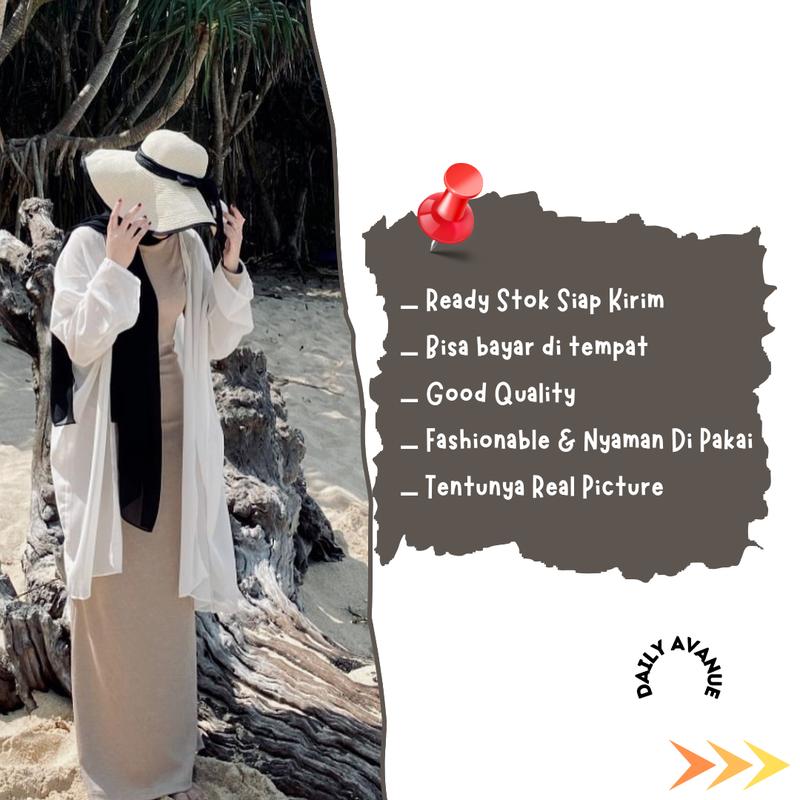 Style One set OOTD 3in1 Wanita Kekinian Long Dress Knit & Topi pantai lebar list hitam MIX Cardigan Outer Cardy Premiun Kualitas Bagus Polos Nyaman Panjang 5