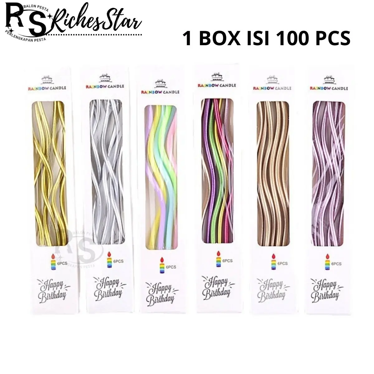 Lilin Spiral 1 BOX 100 PCS /Lilin Panjang Lilin Ulang Tahun Spiral Warna Warni Lilin Keriting isi 6pcs/ Lilin Ulang Tahun