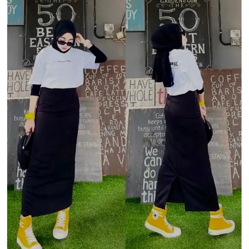 MM- Rok Span  Scuba Premium Panjang Nyaman Wanita Hitam  Cewek Basic Kerja Melar Casual Formal 6