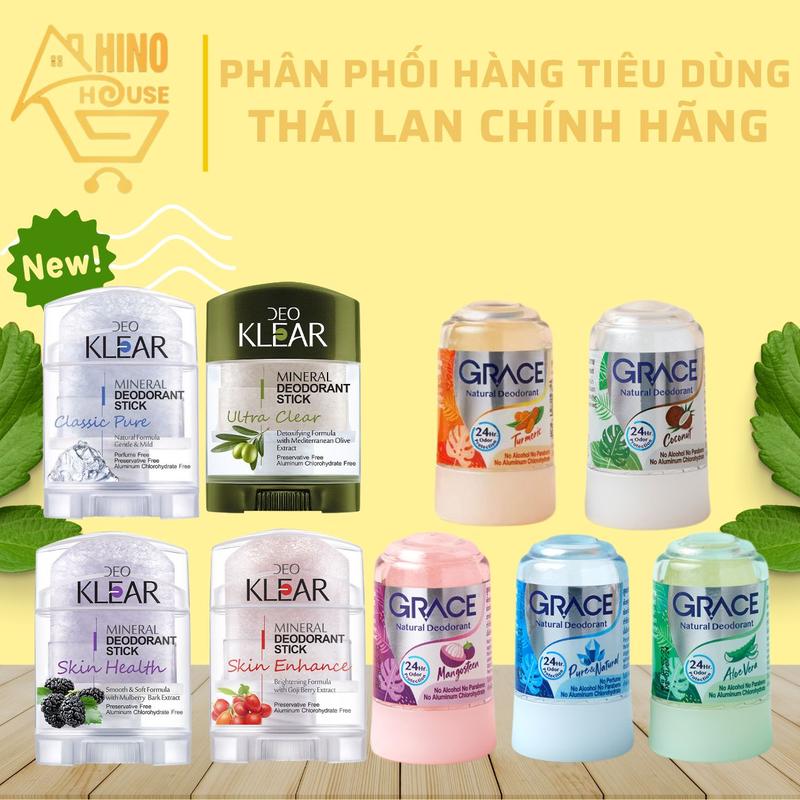 Lăn Khử Mùi Đá Khoáng Klear - Grace 70g Thái Lan Khô Thoáng Giảm Tiết Mồ Hôi - Hinohouse