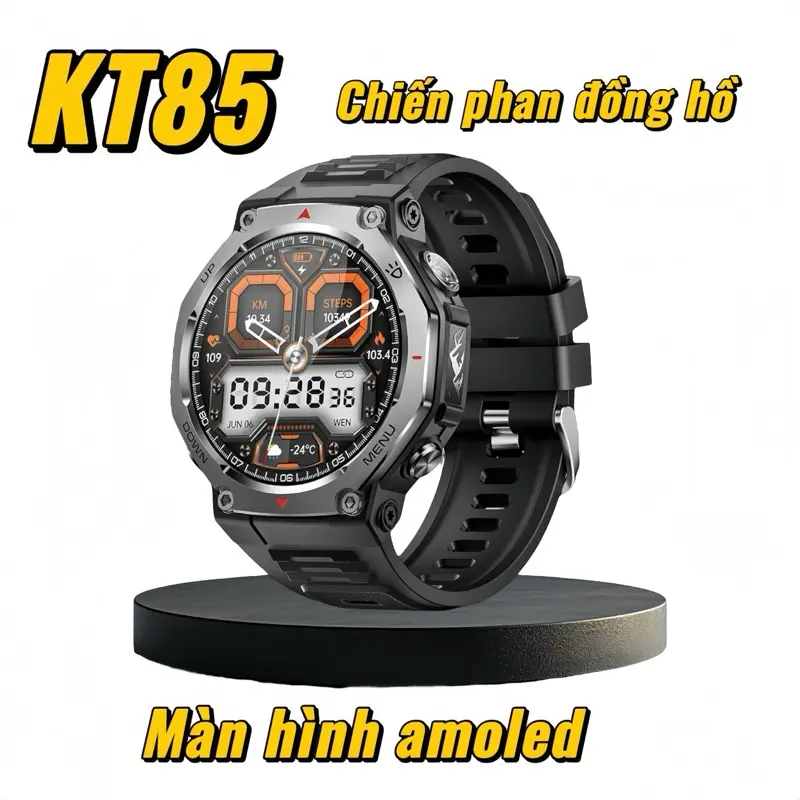 Đồng hồ thông minh KT85 - màn hình amoled 1.43 inch - chống nước 5atm đi bơi thoải mái - nhận thông báo - nghe gọi bluetooth - bộ 3 dây đeo