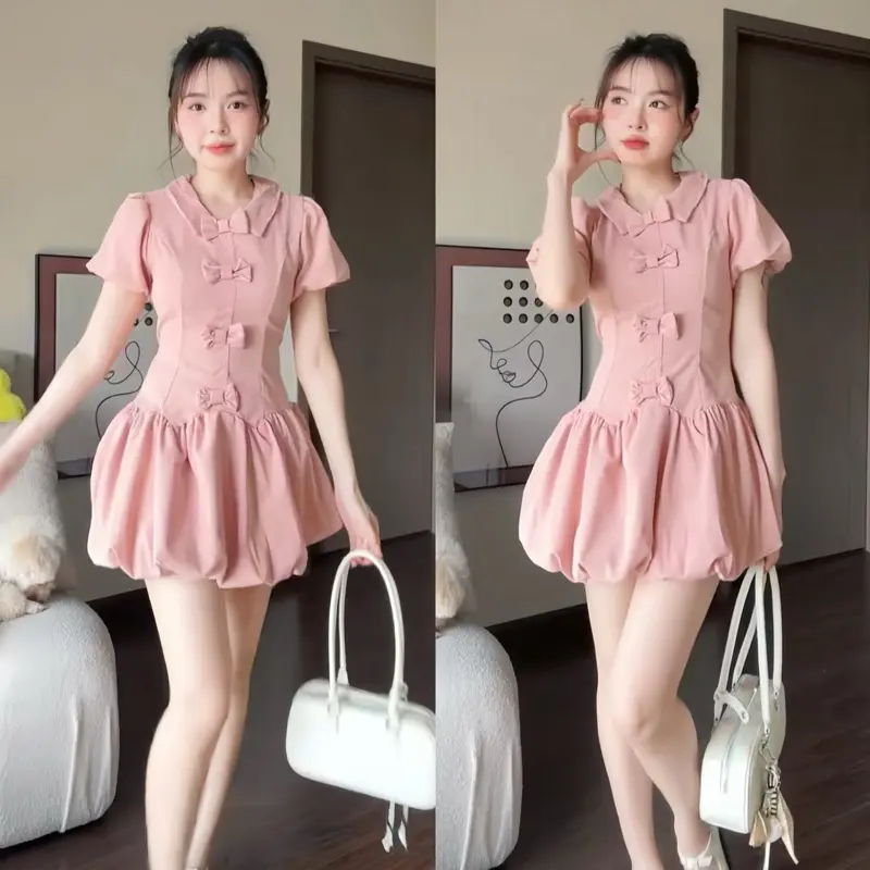 Váy bồng xoè dáng bí thường mặc dáng ngắn đính nơ tay bồng kèm quần bảo hộ dilyshop - V89 | BigBuy360 - bigbuy360.vn